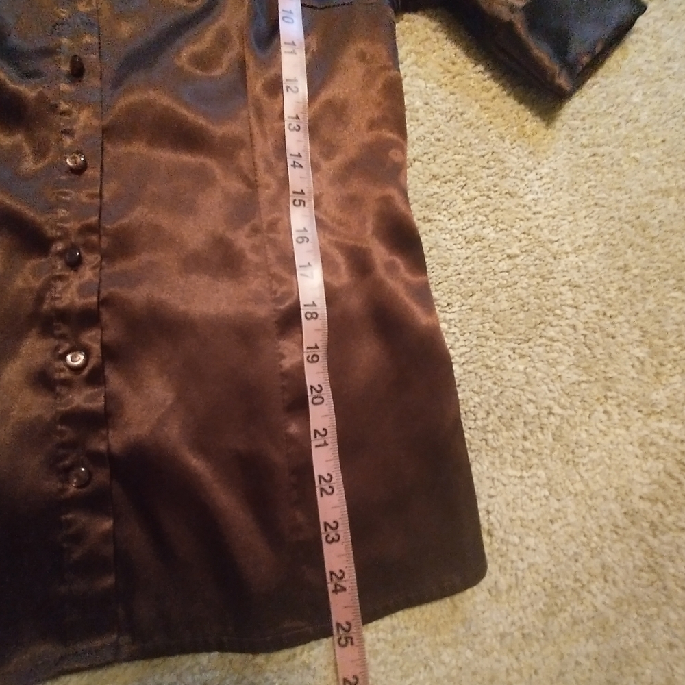 Cato Glossy Brown Satin Shirt - Picture 9 of 9